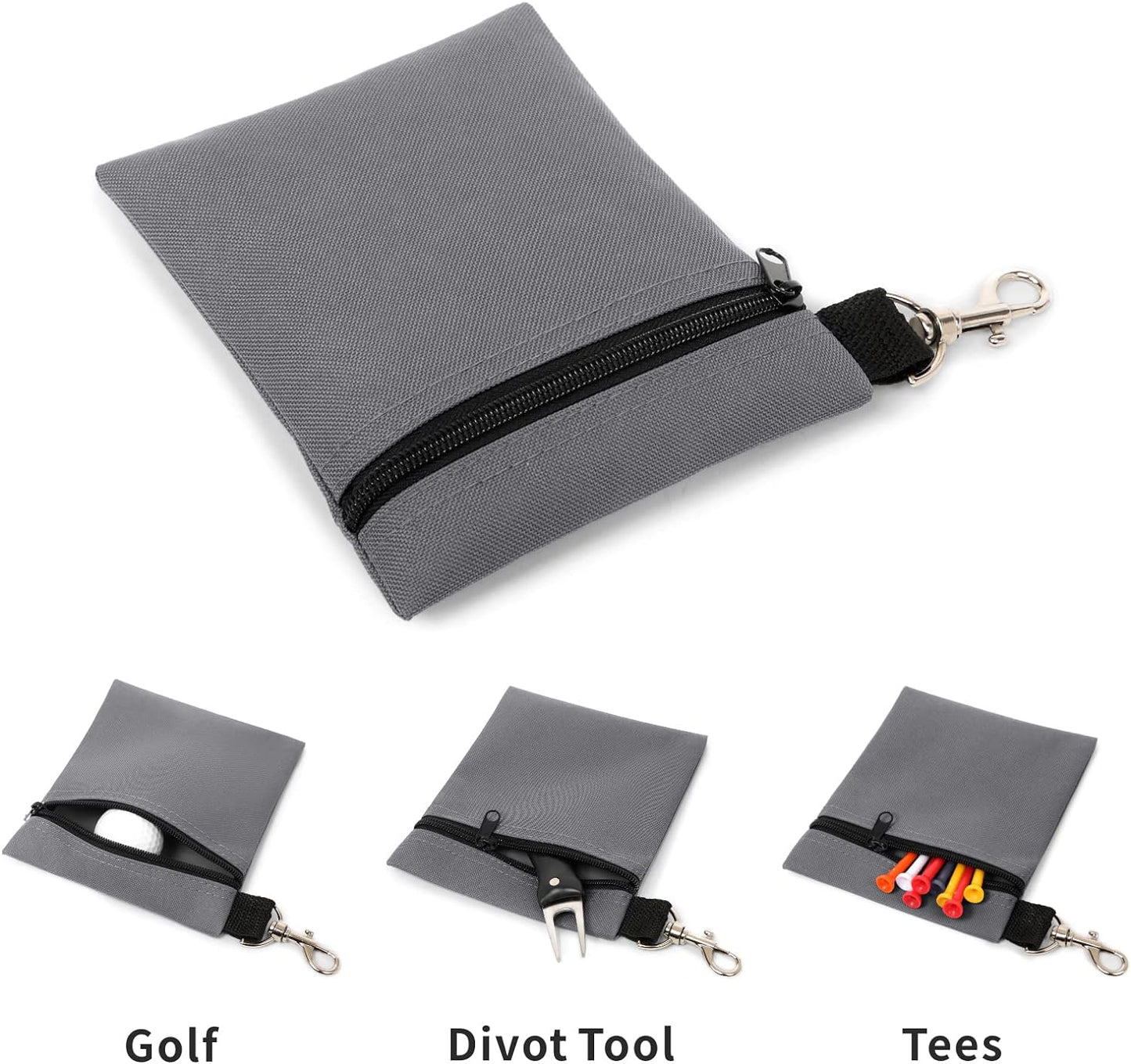 Golf Tee Pouch, 5.62 X 6.87 Inch Professional Zipper Golf Tee/Ball Pouch Bag with Metal Lobster Claw Clip
